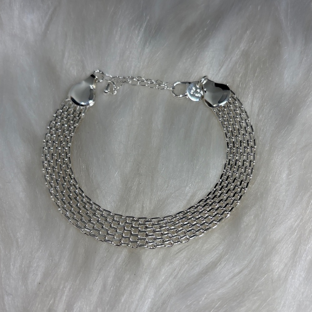 925 Sterling Silver Multi-Strand Mesh Bracelet Quiet Luxury Layered Chain - Picture 2 of 7